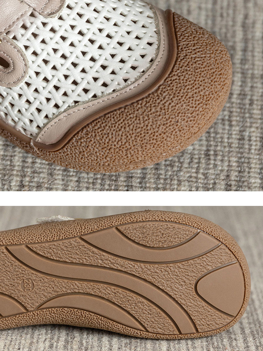 Women Summer Colorblock Leather Flat Slippers