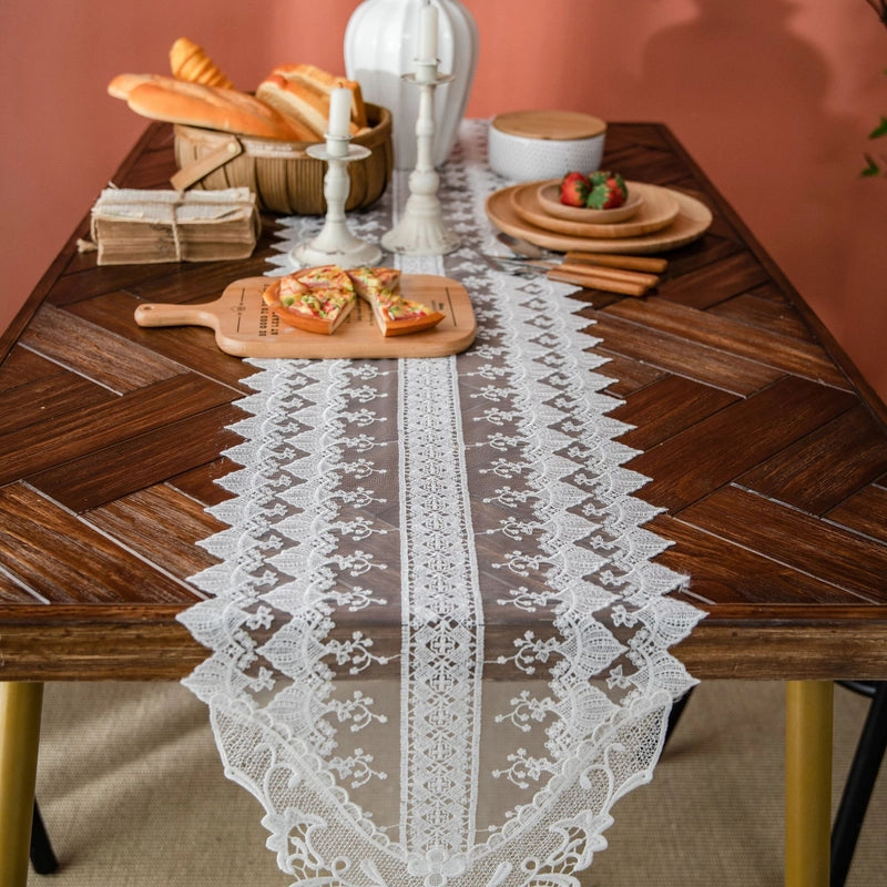 Yi Qiyun Lace Table Runner Dining Table Decoration Coffee Table Long Embroidered Princess Style Shoe Cabinet Hollow