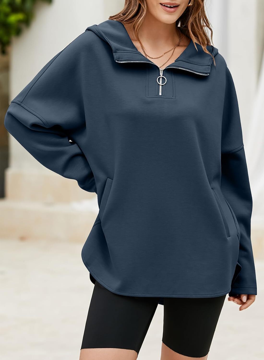 FINAL SALE⚡5 Packs for $25.95⚡- Women's Oversized Hoodies Casual Long Sleeve Half Zipper Pocket Sweatshirt Pullover Tops