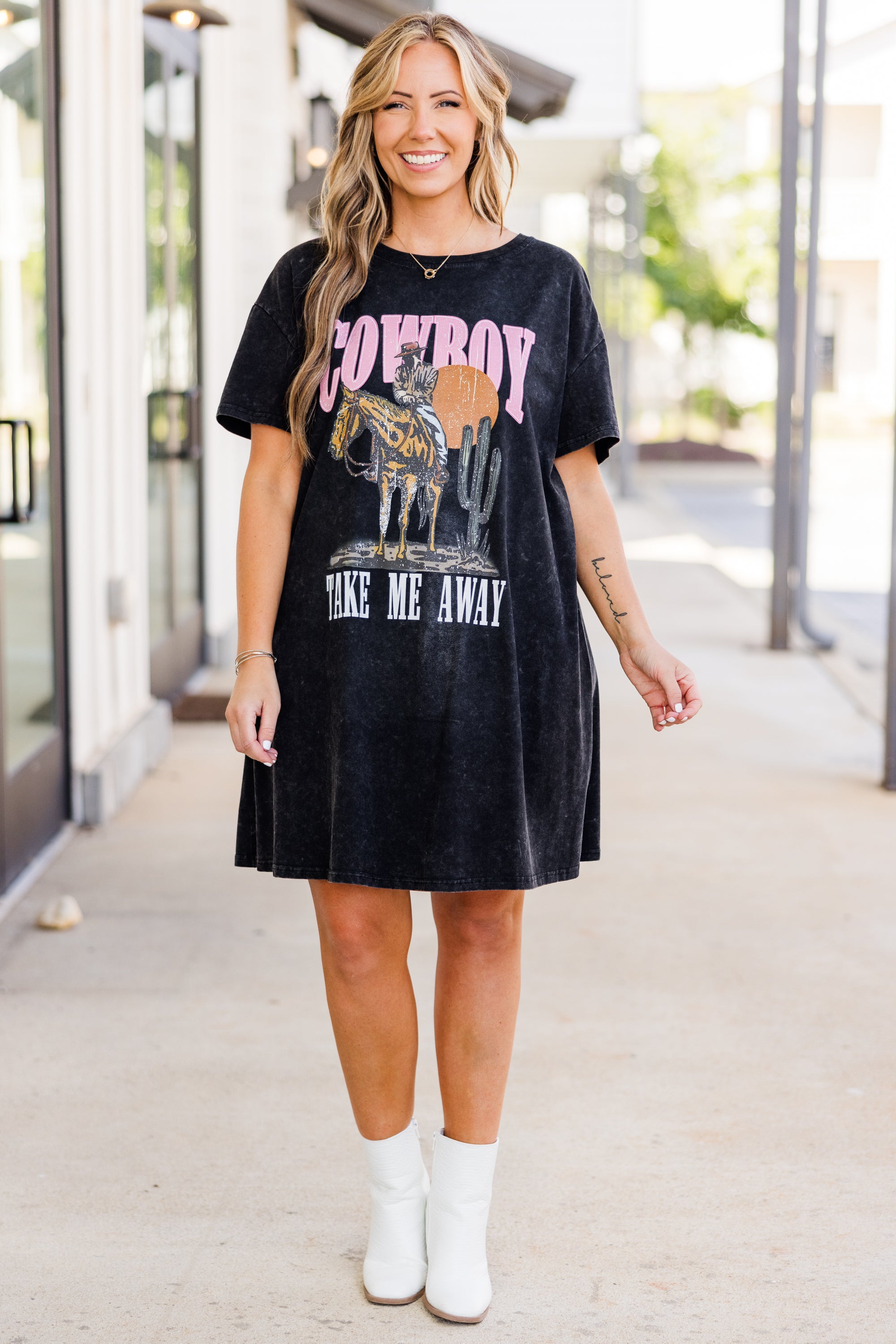 Cowboy Take Me Away T-Shirt Dress. Black