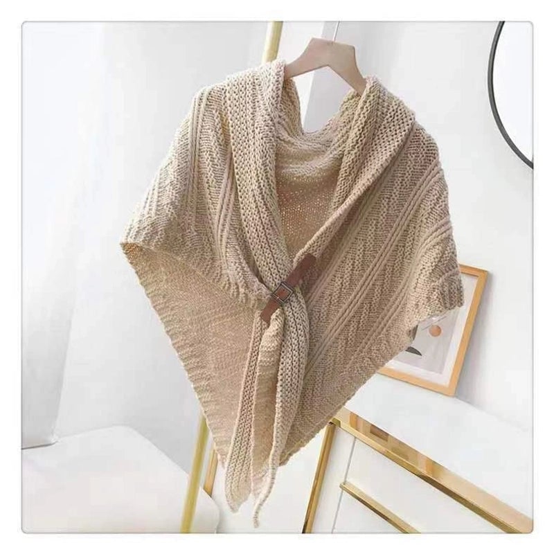 Popular Cloak Spring And Autumn New Warm Leather Buckle Shawl Internet Celebrant New Twill Cloak Anchor Recommended