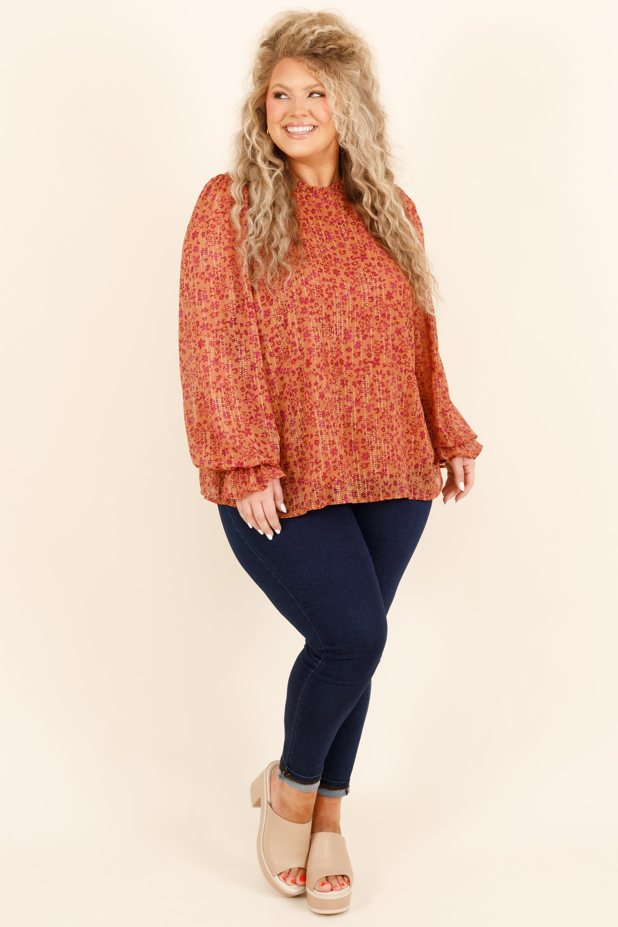 Fluttery Blouse. Rust Magenta