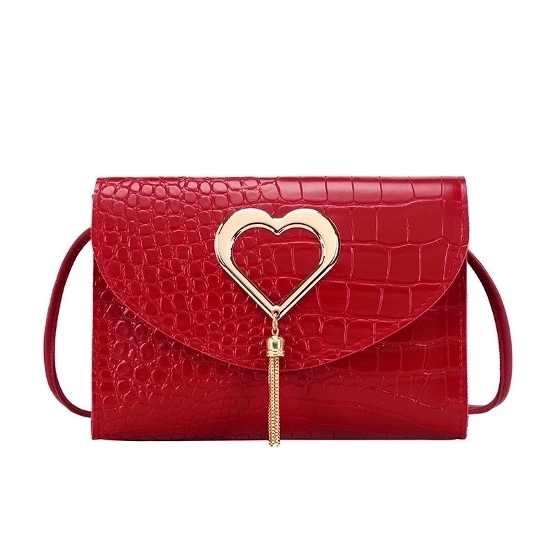 Women's Small Pu Leather Heart Shape Crocodile Fashion Square Flip Cover Crossbody Bag