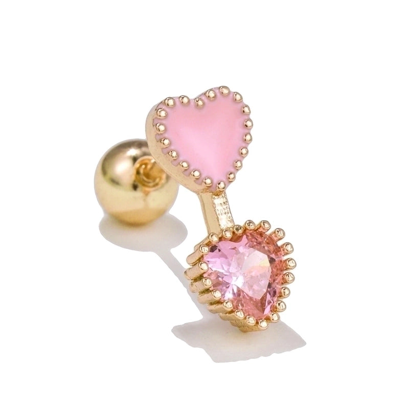 5 Pieces Sweet Heart Shape Copper Inlaid Zircon Drop Earrings Ear Studs 1 Piece