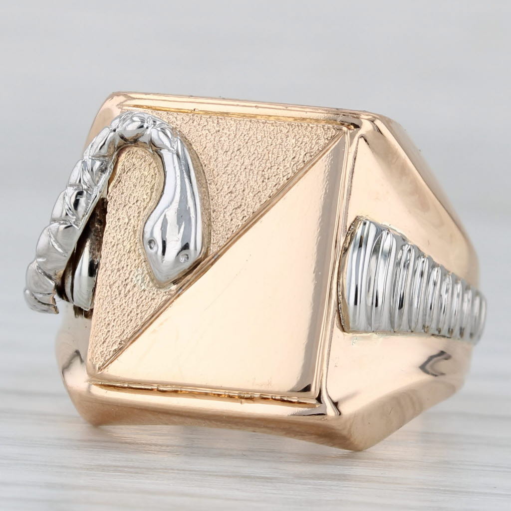 Snake Signet Ring 18k Yellow White Gold Size 9.75 Engravable