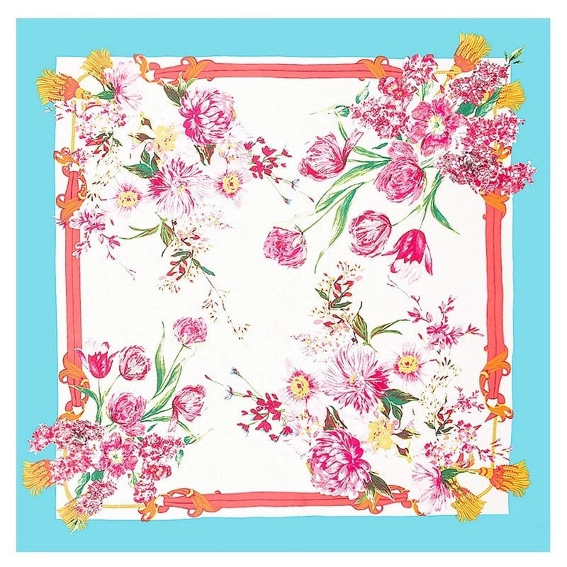 Fashion Imitation Silk Female 130cm Large Square Fringed Floral Print Shawl Scarf