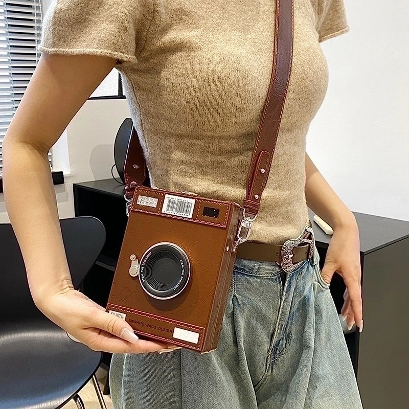 Women's Pu Leather Camera Vacation Streetwear Sewing Thread Square Lock Clasp Shoulder Bag Crossbody Bag