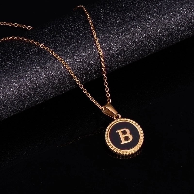 Fashion Round Letter 304 Stainless Steel 18K Gold Plated Enamel Gold Plated Pendant Necklace
