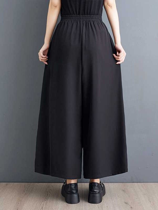 High Waisted Loose Elasticity Pleated Pockets Split-Joint Zipper Culotte Pants