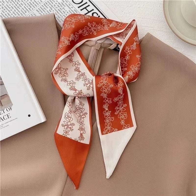 Women's Retro Plaid Flower Satin Silk Scarf