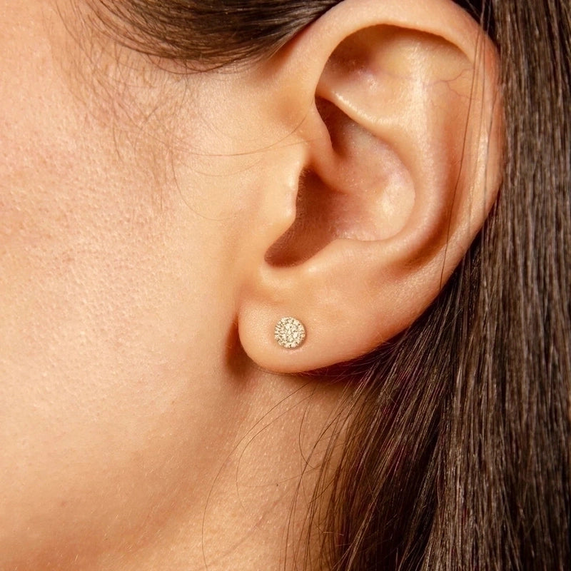 Minimalist Round Stainless Steel Inlay Artificial Diamond Ear Studs 1 Pair