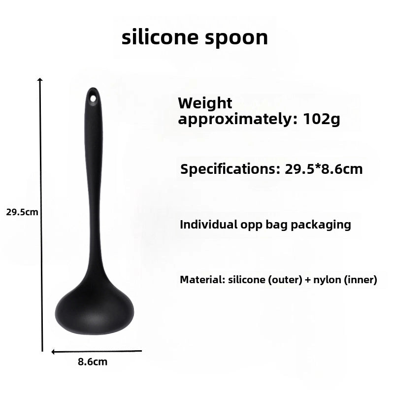 Silicone Soup Spoon Food Grade Long Handle Household Large Soup Spoon High Temperature Resistant Mini Porridge Spoon Frying Spoon Non-stick Cooking Pan Spoon