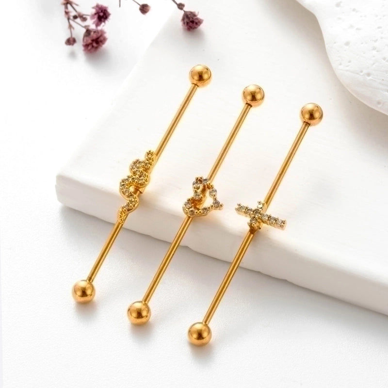 1 Piece Ear Cartilage Rings & Studs Vintage Style Cross Heart Shape Snake 316L Stainless Steel  Copper Plating Inlay Zircon