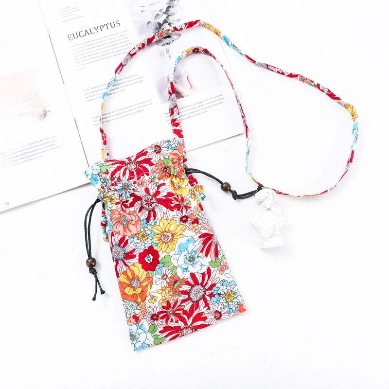 Women's Cotton Flower Elegant Square String Phone Wallets
