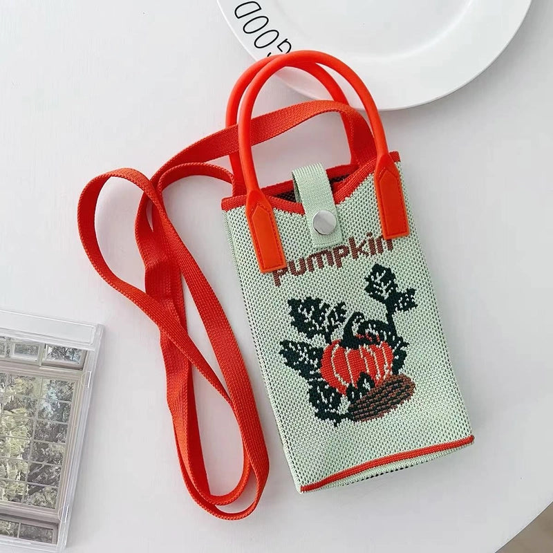Women's Small Polyester Pumpkin Butterfly Streetwear Weave Square Open Phone Wallets