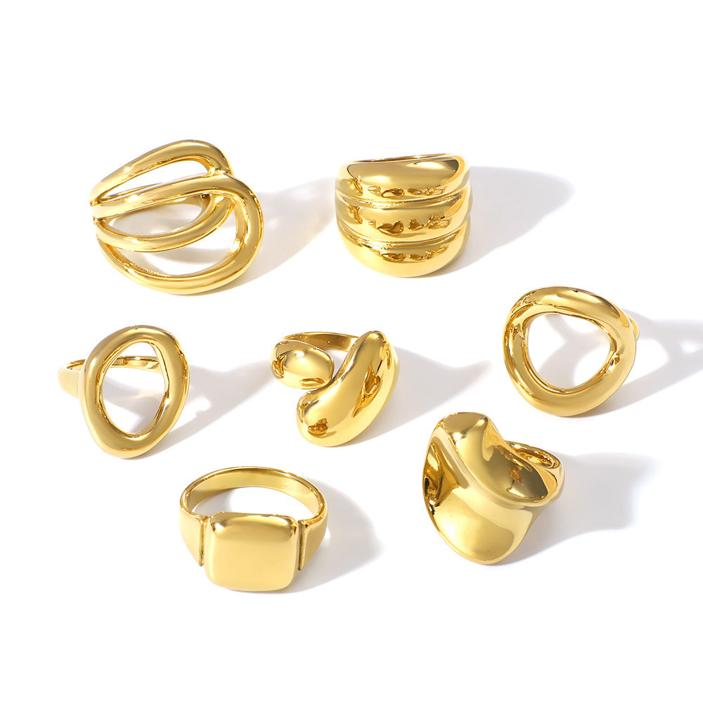 Hollow Open Titanium Steel Ring 18K Gold Line Special-Shaped Personality Winding Stainless Steel Exaggerated Ring
