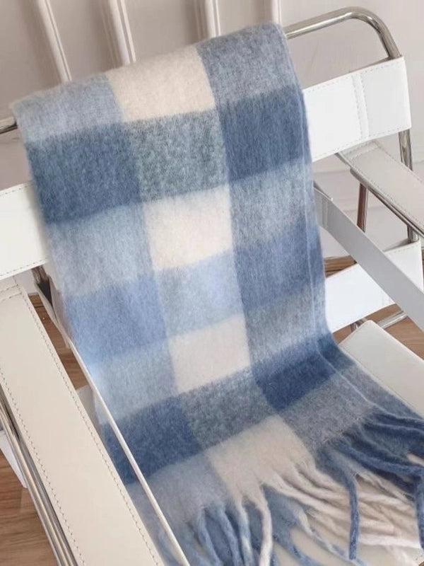 Women's Minimalist Lattice Imitation Cashmere Tassel Scarf