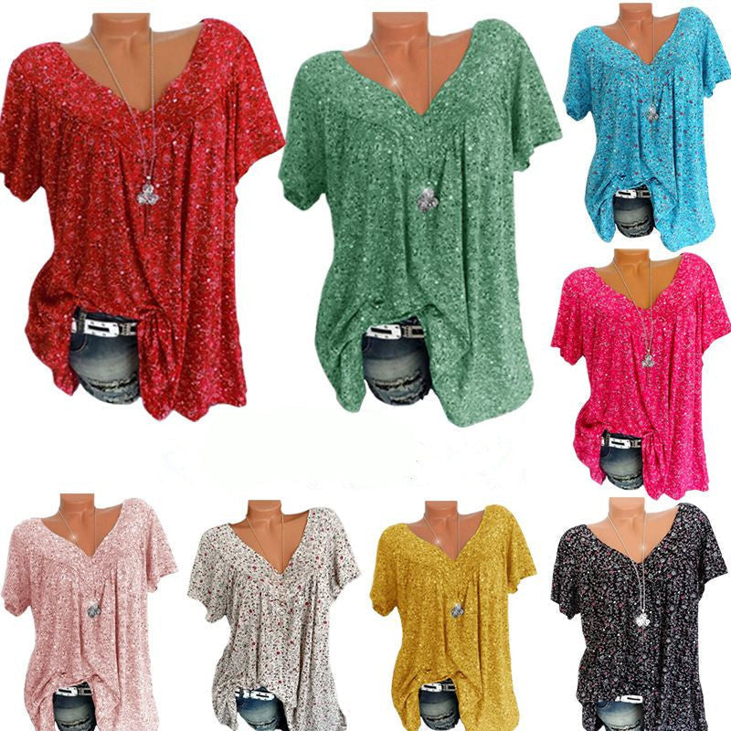 Icone™ Zomers T-shirt met V-hals. losse korte mouwen voor dames