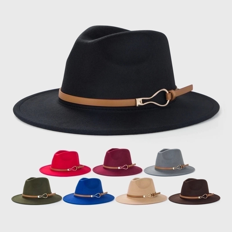 Retro Woolen Hats Men's Belt Hat Simple Big Brim Jazz Hat