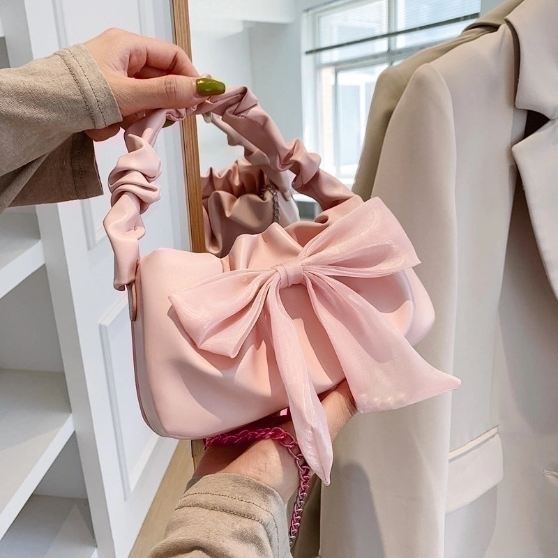 Women's Small Pu Leather Bow Knot Elegant Zipper Handbag