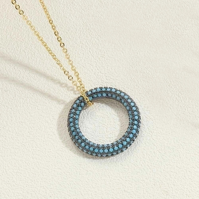 Copper 14K Gold Plated White Gold Plated Minimalist Circle Inlay Zircon Pendant Necklace