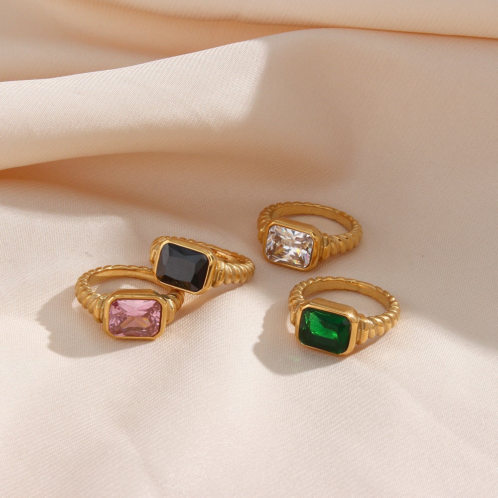 Women Fashion Circle Geometric Stainless Steel 18K Gold Plated Rings