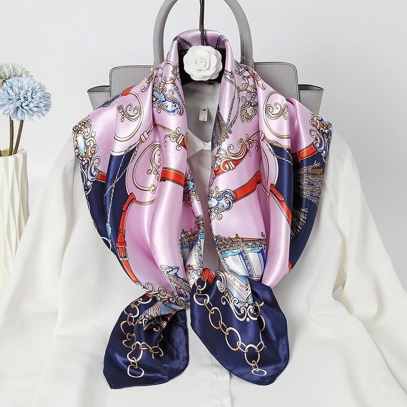 Women's Elegant Minimalist Chains Print Satin Printing Silk Scarf