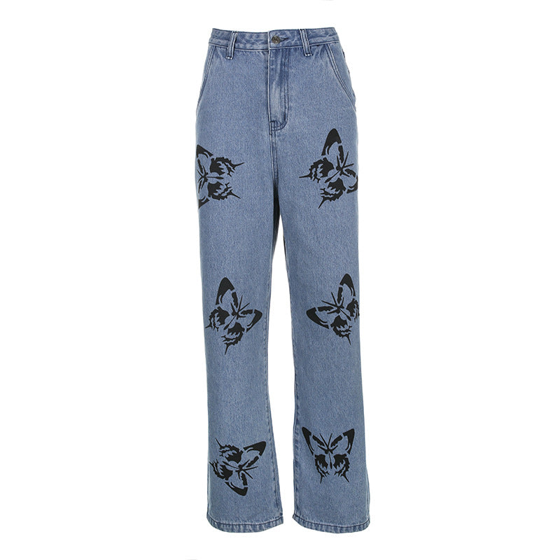 Harajuku butterfly print jeans  KF9937