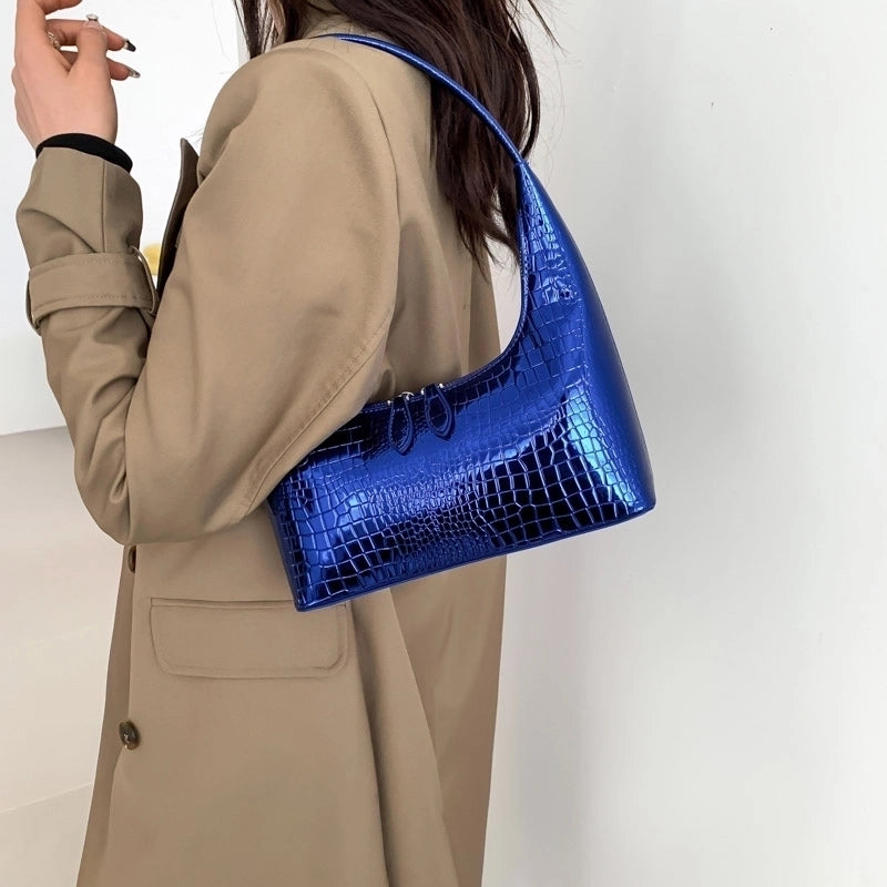 Women's Pu Leather Crocodile Vintage Style Classic Style Sewing Thread Dumpling Shape Zipper Shoulder Bag