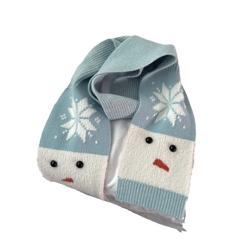 Women's Cartoon Style Sweet Snowman Snowflake Imitation Mink Bejirog Scarf