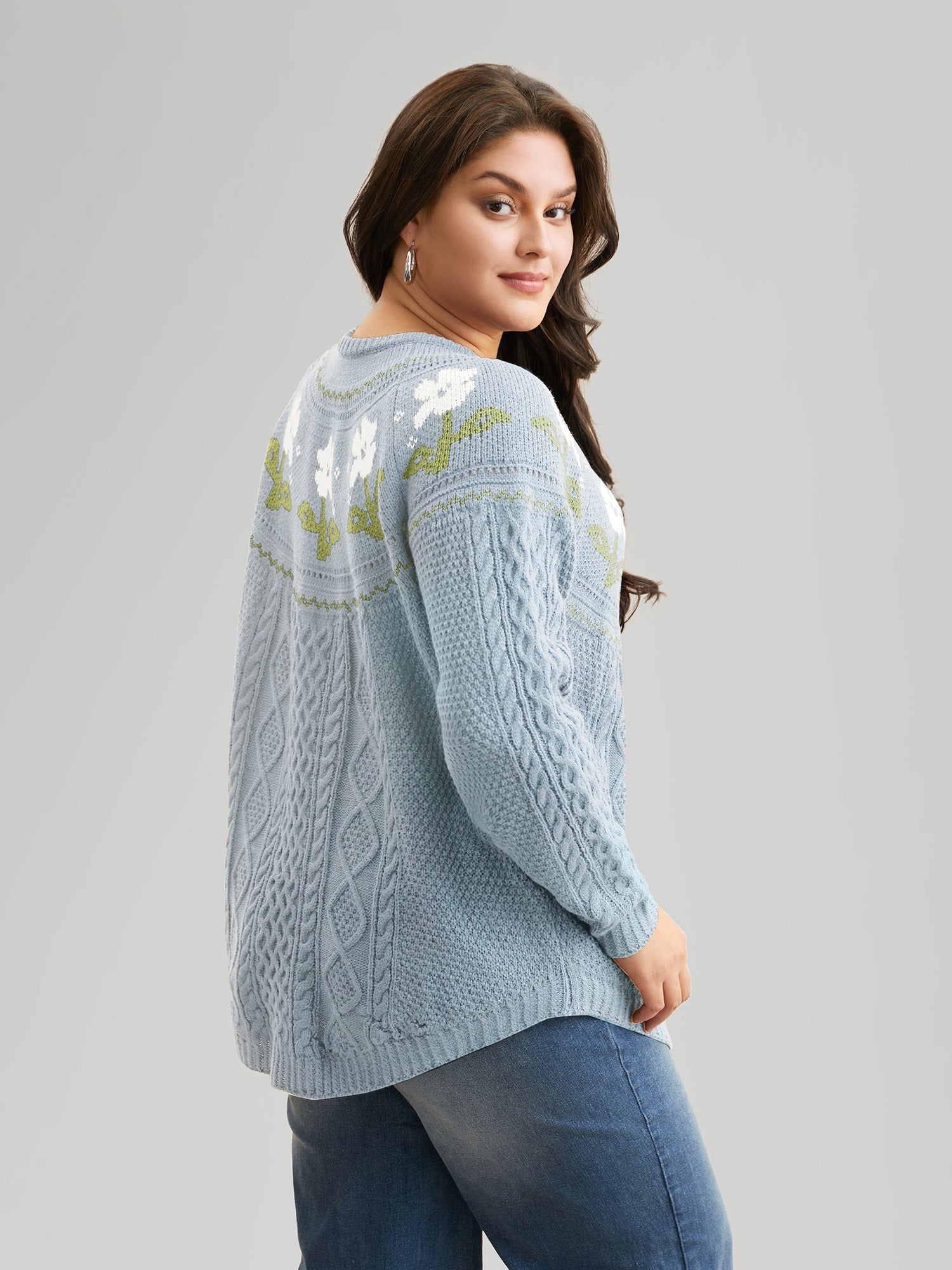 Floral Jacquard Raglan Sleeve Pullover