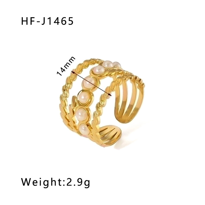 Stainless Steel 18K Gold Plated Basic Vintage Style Plating Inlay Round Natural Stone Open Rings