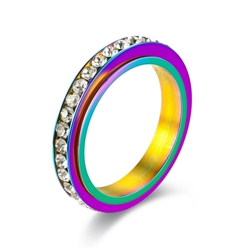 Minimalist Round Stainless Steel Inlay Rhinestones Rings 1 Piece