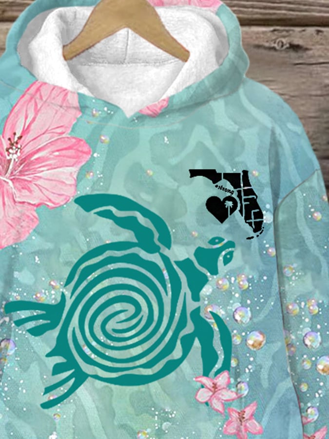 Women's Florida Strong Sanibel Island Seaturtle Print Hoodie