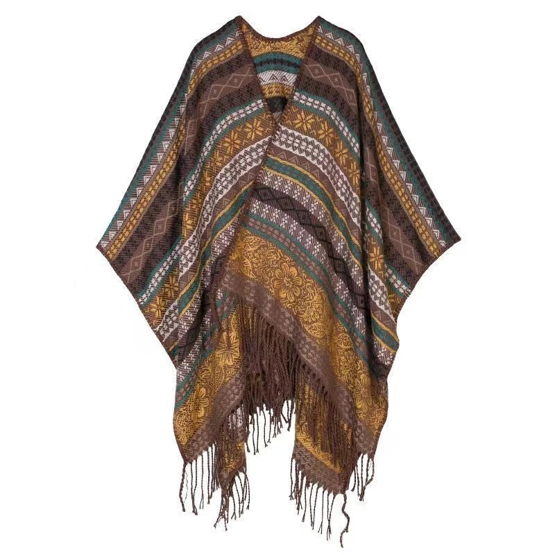Women's Minimalist Classic Style Color Block Imitation Cashmere Tassel Shawl