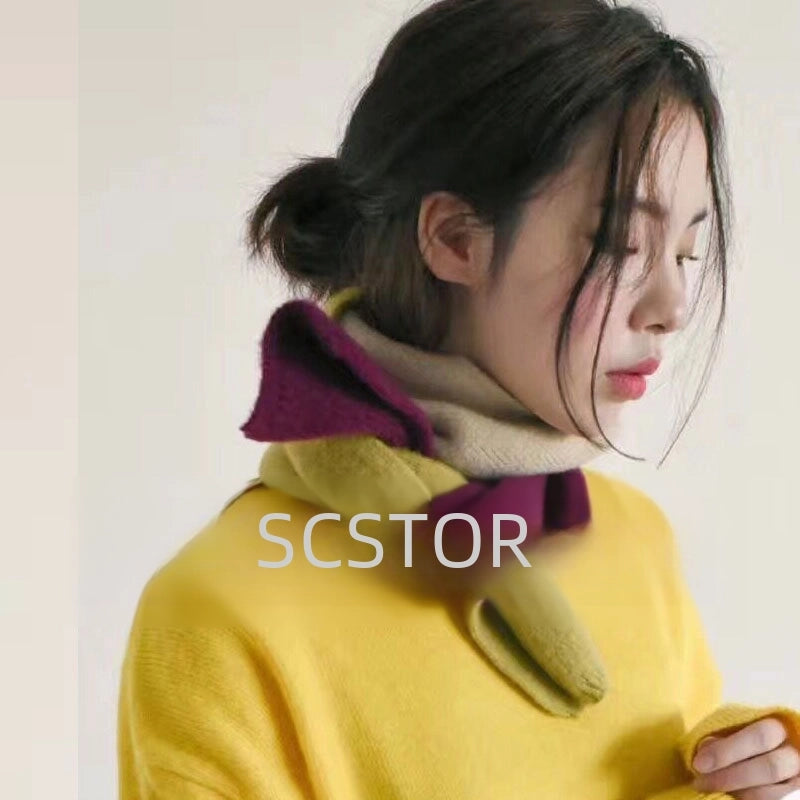 Knitted Scarf New Dongdaemun Color Matching Plaid Scarf Women's Autumn And Winter Warm Scarf Generation Hair