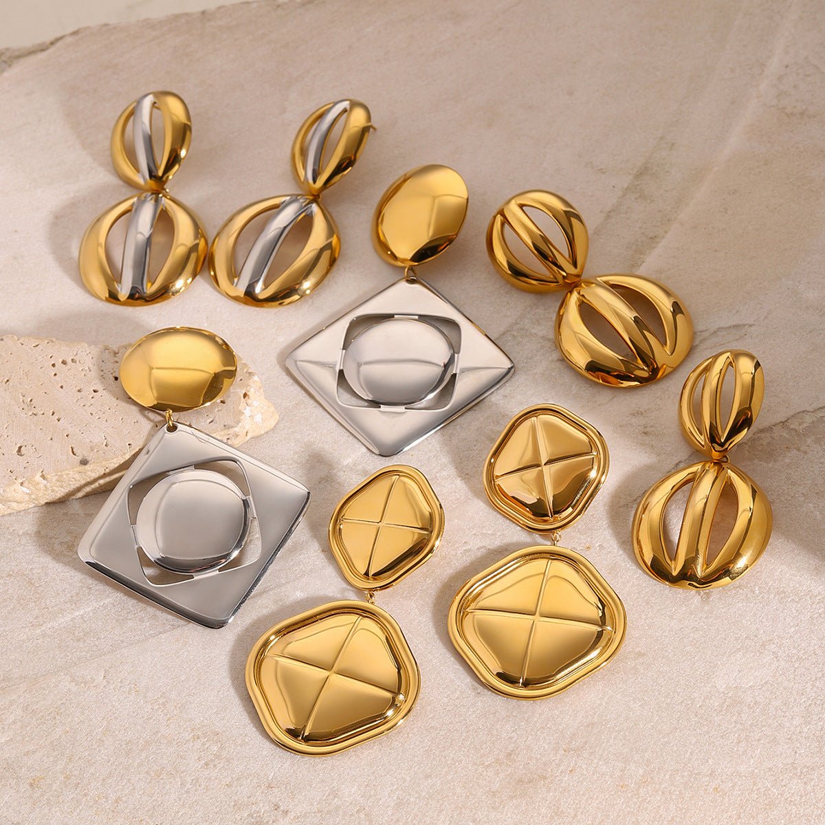 Stainless Steel Exaggerated Earrings Color Matching Niche Earrings Titanium Steel 18K Gold Earrings