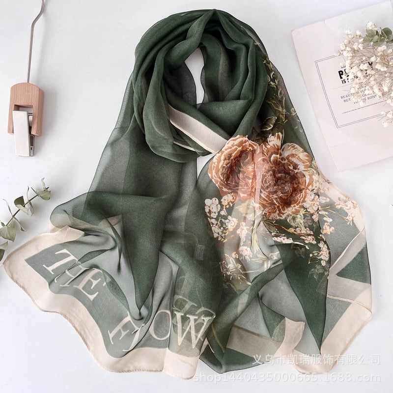 Women's Vacation Color Block Floral Polyester Silk Scarves
