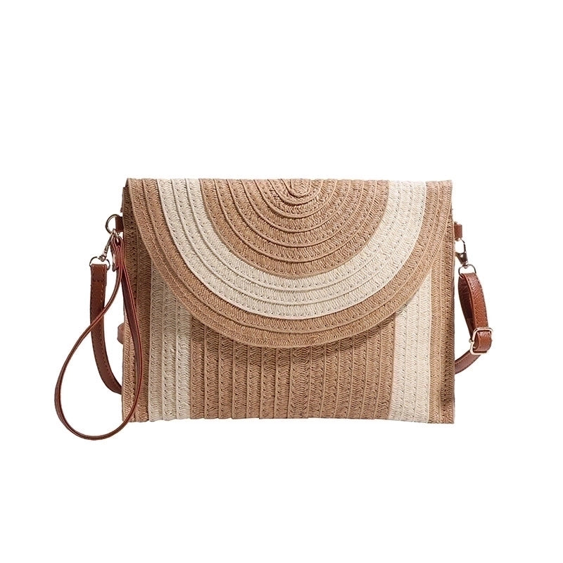 Women's Paper String Solid Color Vacation Square Magnetic Buckle Straw Bag