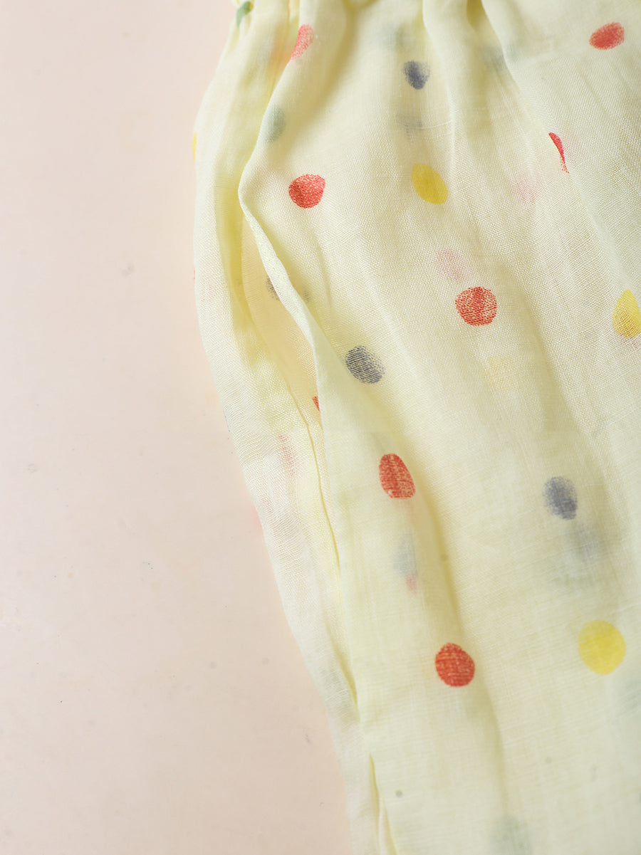 Women Summer Artsy Dot 100%Ramie Wide-leg Shorts
