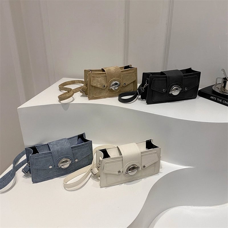 Women's Medium Pu Leather Solid Color Streetwear Square Magnetic Buckle Crossbody Bag