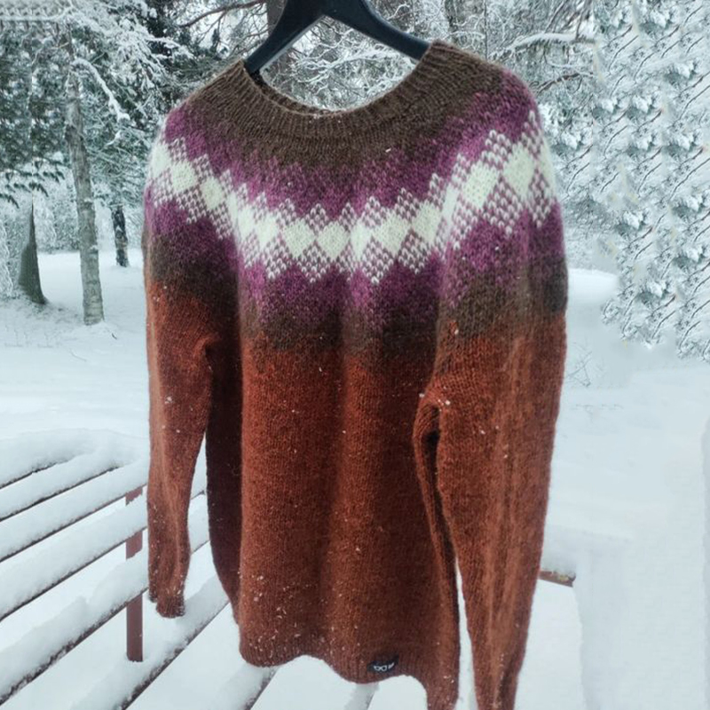 Vintage Icelandic Hiutale Lite Knit Jacquard Warmth Crew Neck Sweater Unisex