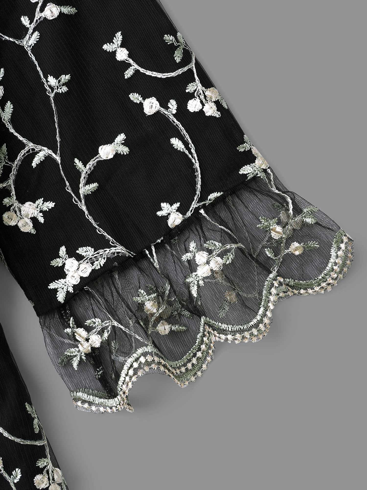 Floral Embroidered Ruffles Mesh Dress
