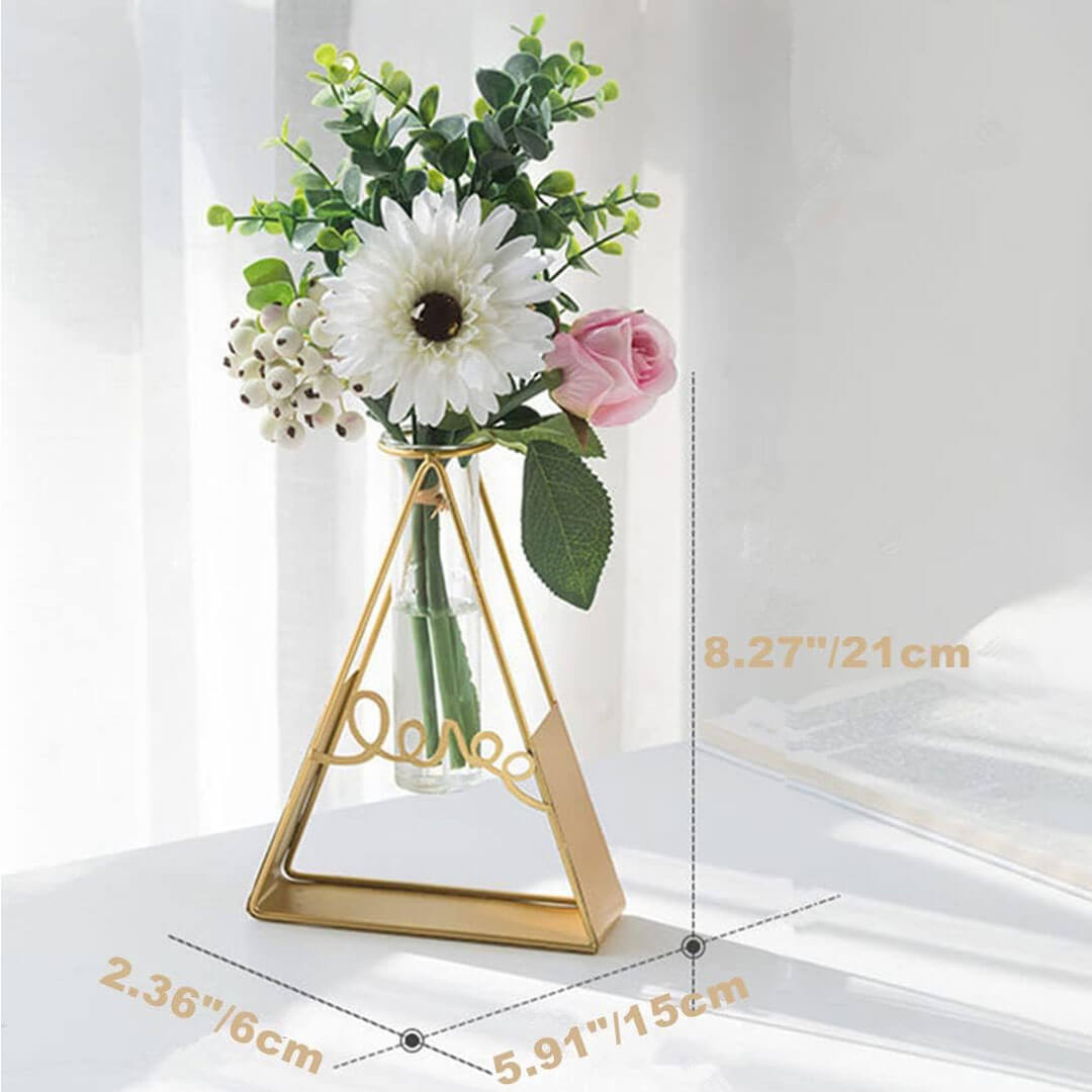 Gold Hydroponic Glass Vase with Triangle Holder