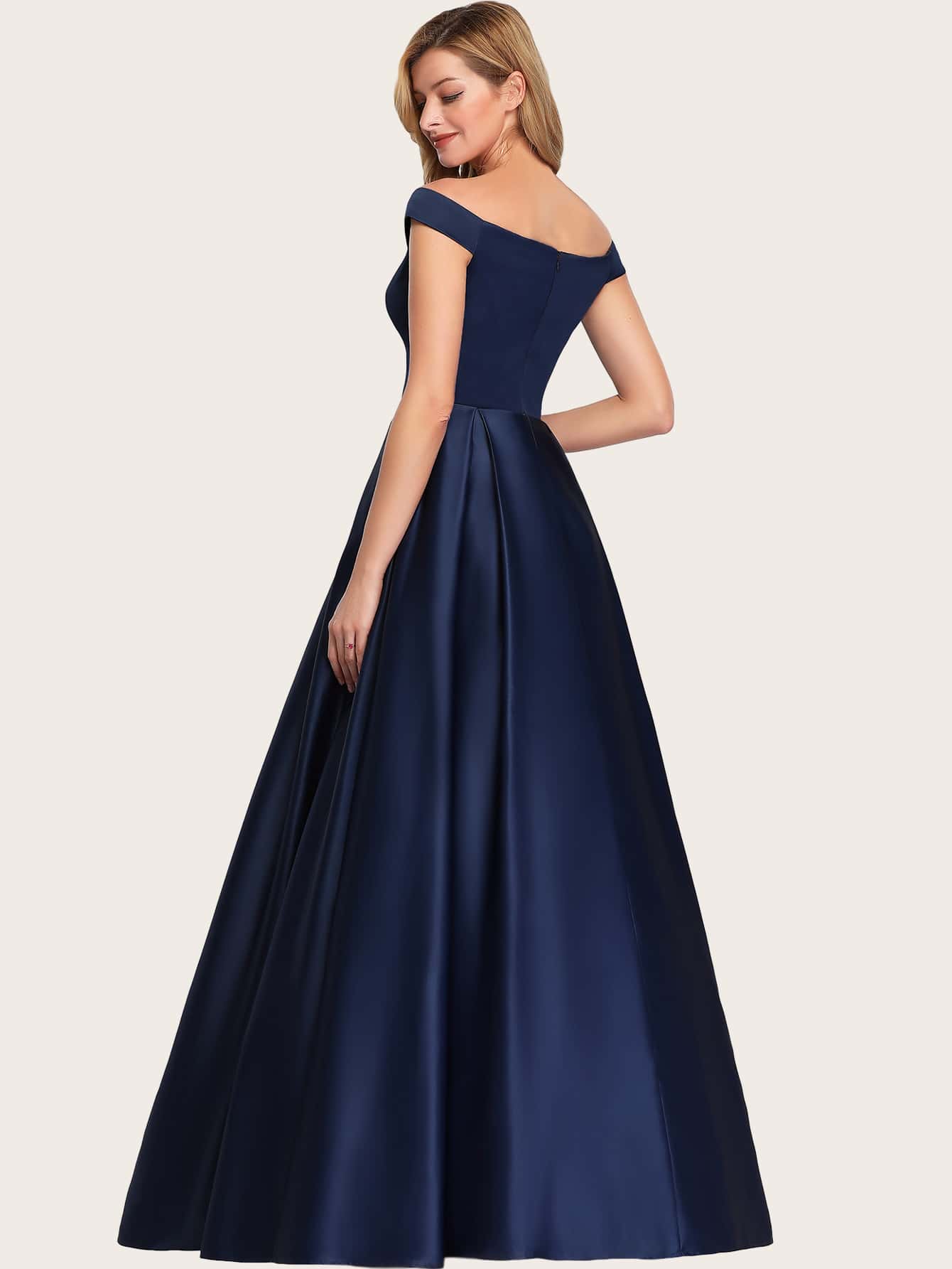 Parien Off Shoulder Boxy Pleated Silk Prom Dress( Clearance sale