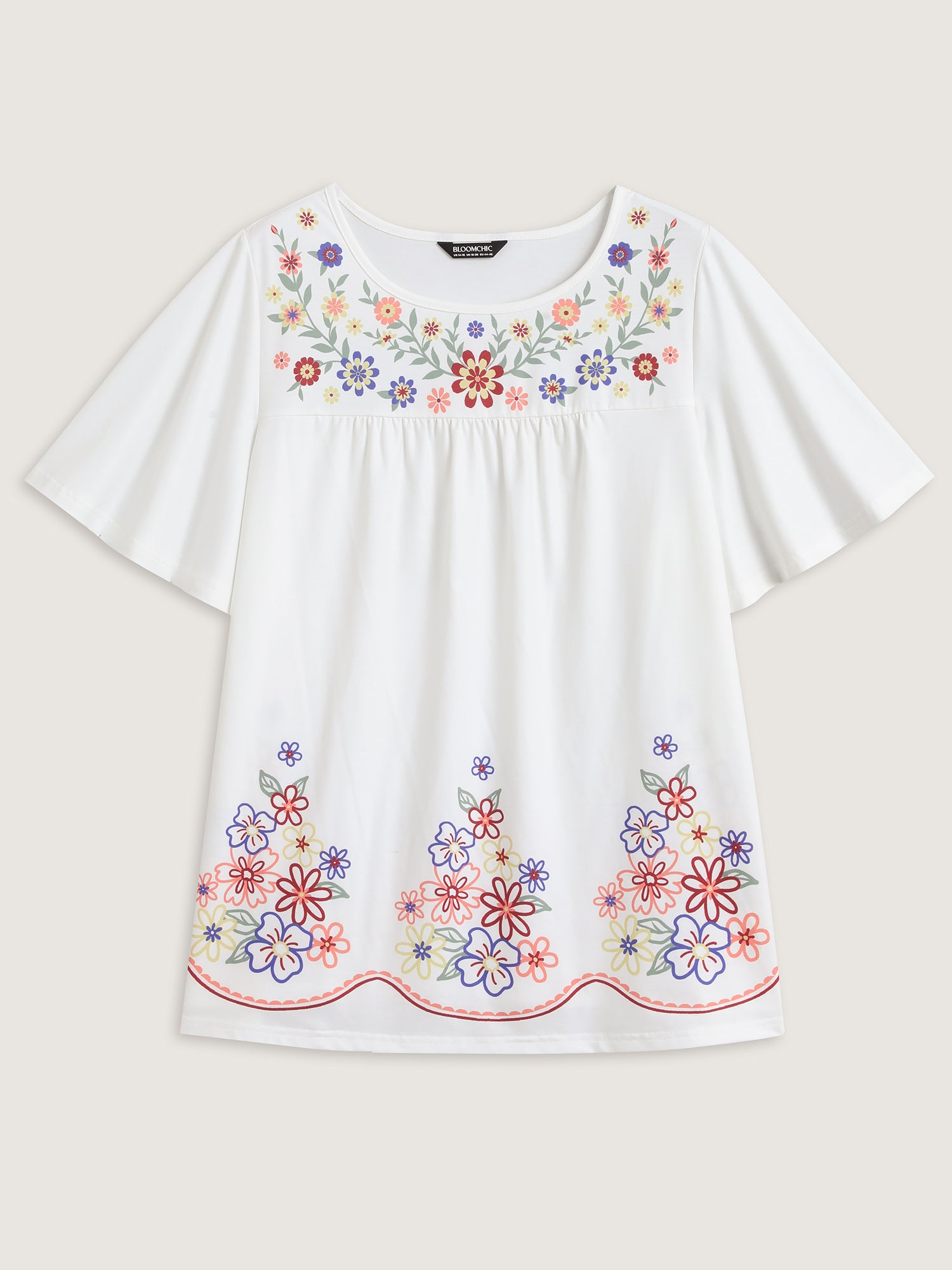 Floral Dreams Flared Sleeve Solid T-Shirt