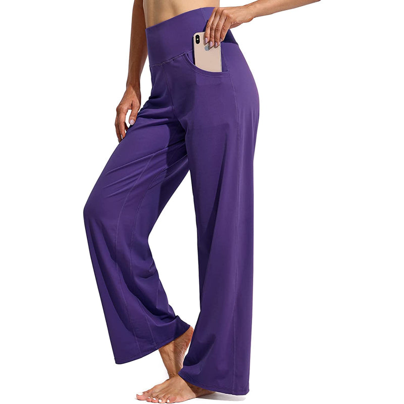 Women Wide Leg Yoga Pants High Waist Stretch Workout Sweatpants With Pockets Casual Straight Leg Pants