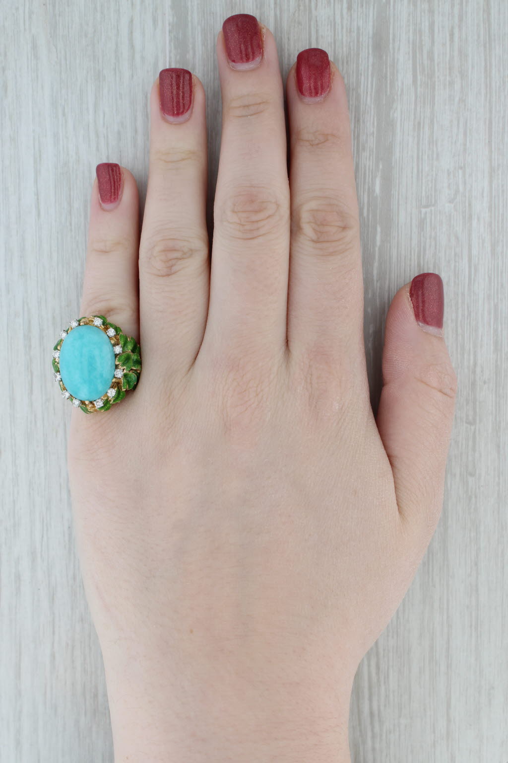 Vintage Amazonite Diamond Ring 18k Yellow Gold Size 6.75 Jack Gutschneider