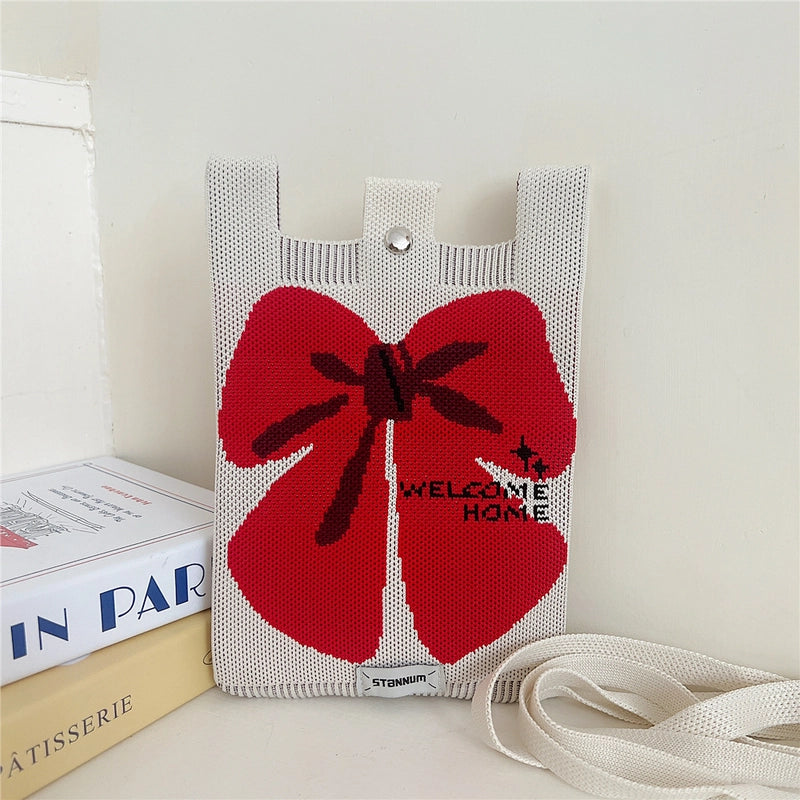 Women's Small Knit Cartoon Cute Bucket Magnetic Buckle Phone Wallets