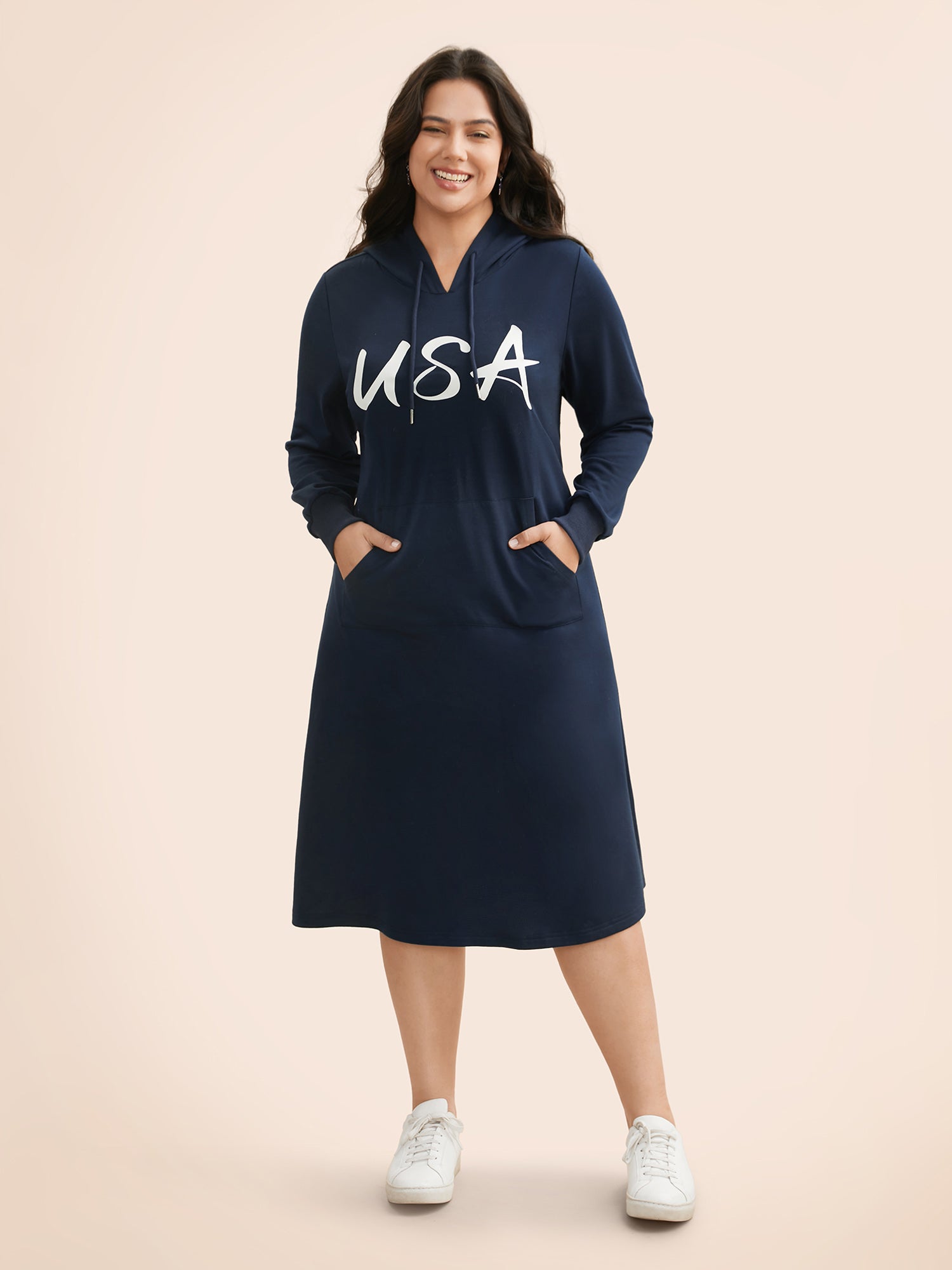 USA Print Hooded Pocket Dress